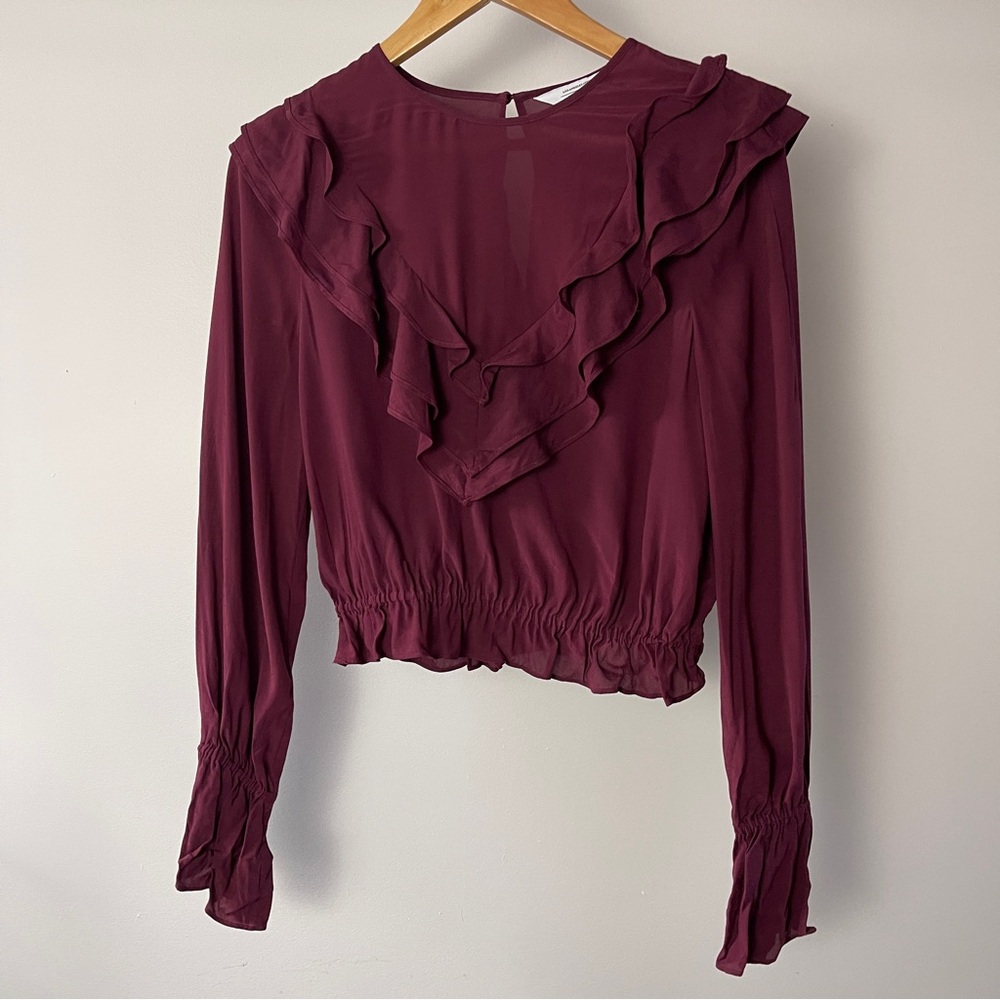& Other Stories Deep Burgundy Ruffle Blouse